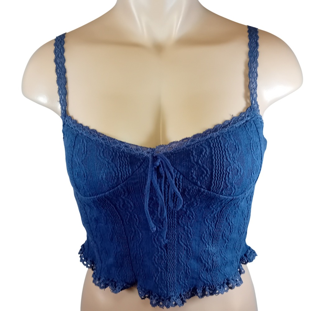 NWOT Edikted Lacy Stretch Cotton Knit Camisole Crop Top Festival Coquette Lace S